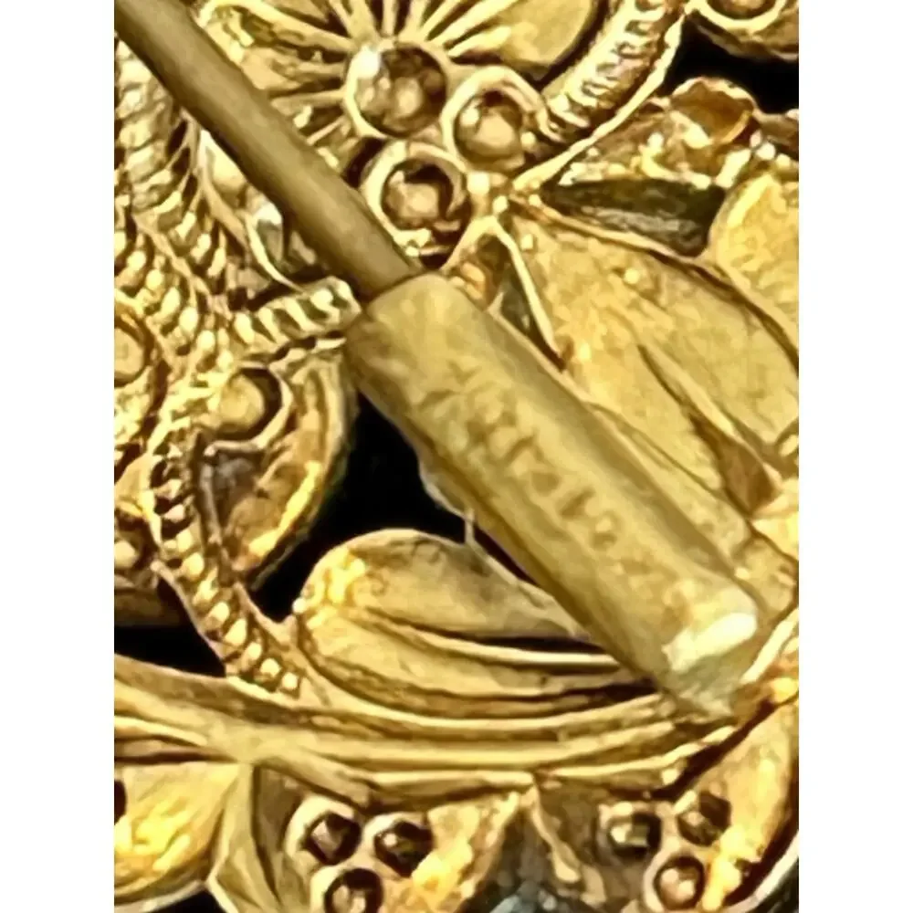 Vintage Millefiori Glass Cabuchon Brass Large Pin Brooch Gold Tone 2.5”